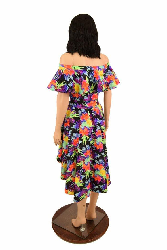 Hi Lo Skater Dress with Off Shoulder Neckline - Coquetry Clothing