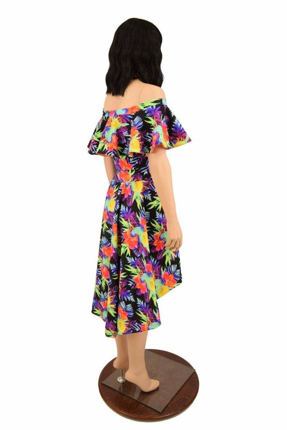 Hi Lo Skater Dress with Off Shoulder Neckline - Coquetry Clothing