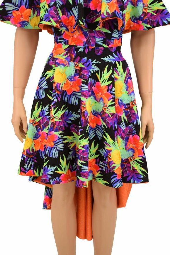 Hi Lo Skater Dress with Off Shoulder Neckline - Coquetry Clothing