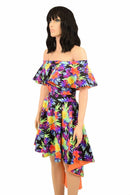 Hi Lo Skater Dress with Off Shoulder Neckline - Coquetry Clothing