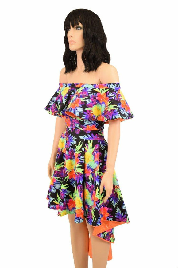 Hi Lo Skater Dress with Off Shoulder Neckline - Coquetry Clothing