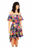 Hi Lo Skater Dress with Off Shoulder Neckline - Coquetry Clothing