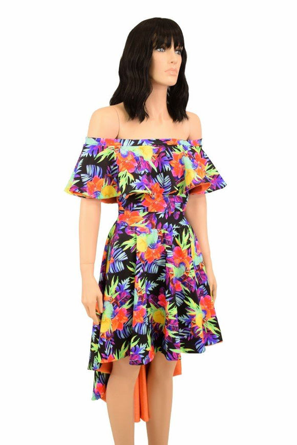 Hi Lo Skater Dress with Off Shoulder Neckline - Coquetry Clothing