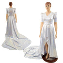 High - Low Holographic Circle Cut Gown with Train - Coquetry Clothing