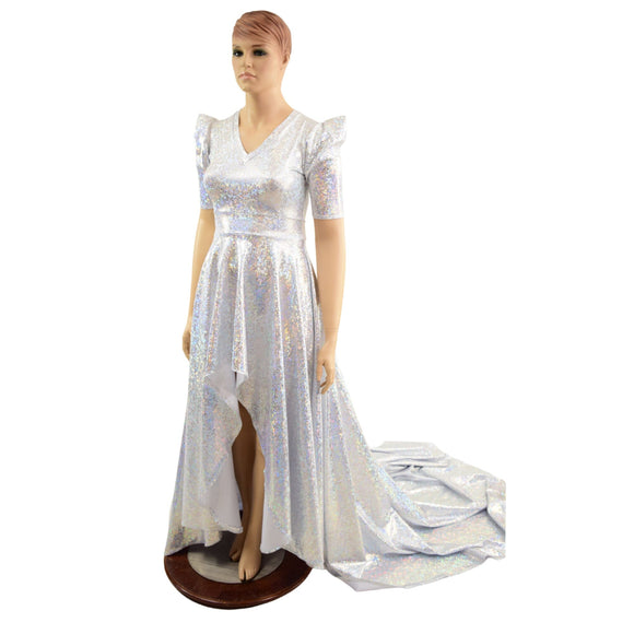 High - Low Holographic Circle Cut Gown with Train - Coquetry Clothing