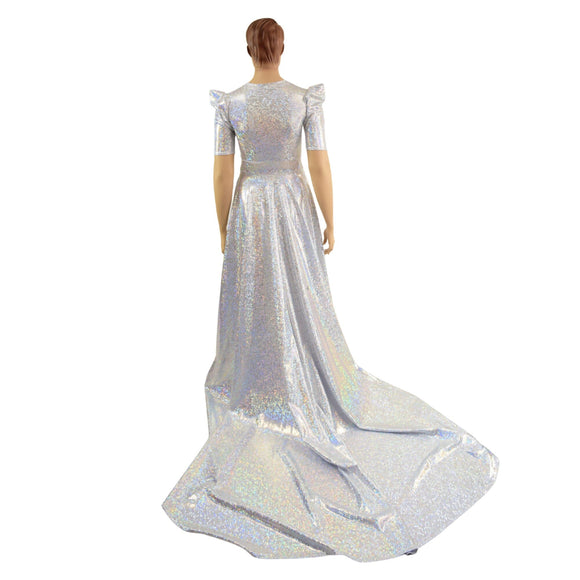 High - Low Holographic Circle Cut Gown with Train - Coquetry Clothing
