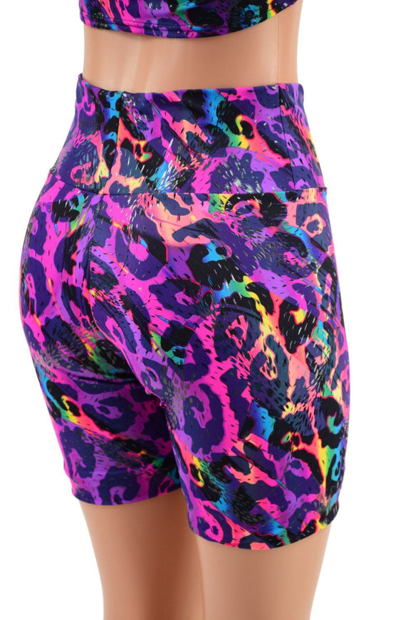 High Waist Bike Shorts in Rainbow Leopard - Coquetry Clothing