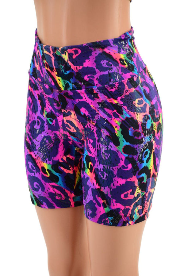 High Waist Bike Shorts in Rainbow Leopard - 2