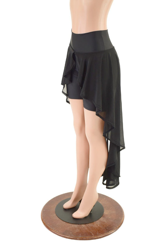 High Waist Bike Shorts with Attached Hi Lo Mesh Overskirt - Coquetry Clothing