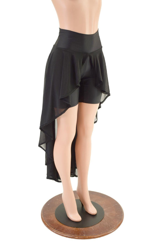 High Waist Bike Shorts with Attached Hi Lo Mesh Overskirt - Coquetry Clothing