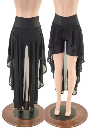 High Waist Bike Shorts with Attached Hi Lo Mesh Overskirt - Coquetry Clothing