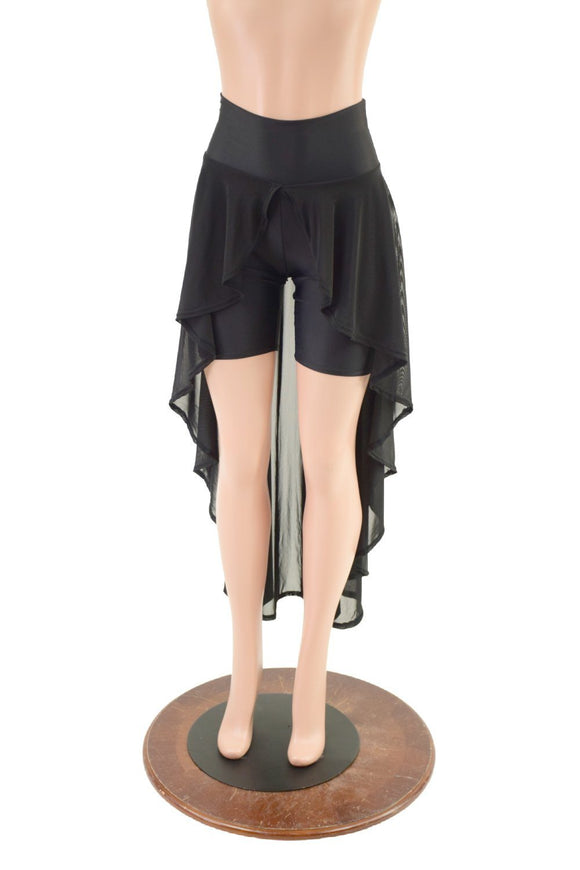 High Waist Bike Shorts with Attached Hi Lo Mesh Overskirt - Coquetry Clothing