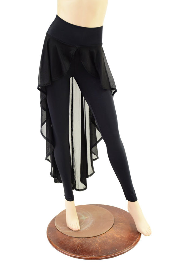 High Waist Leggings with Attached Hi Lo Mesh Overskirt - Coquetry Clothing