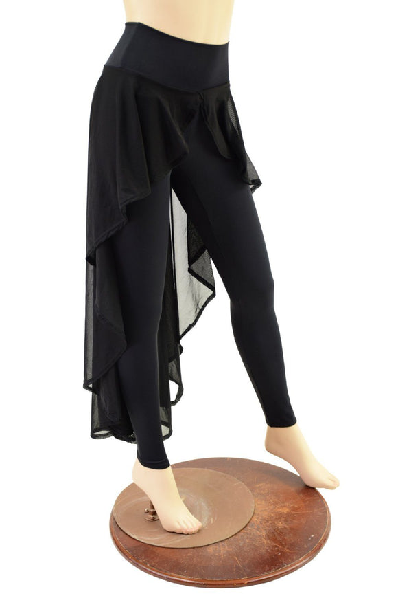 High Waist Leggings with Attached Hi Lo Mesh Overskirt - Coquetry Clothing