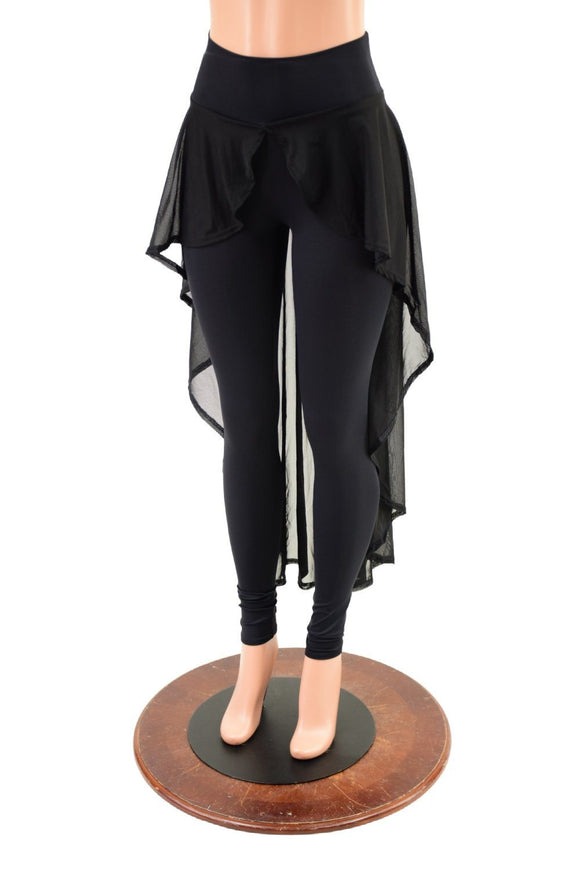 High Waist Leggings with Attached Hi Lo Mesh Overskirt - Coquetry Clothing