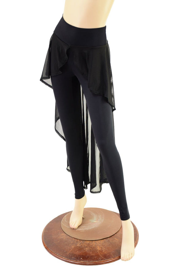 High Waist Leggings with Attached Hi Lo Mesh Overskirt - Coquetry Clothing
