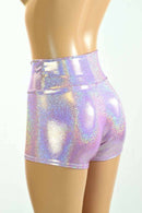 High Waist Lilac Holographic Shorts - Coquetry Clothing