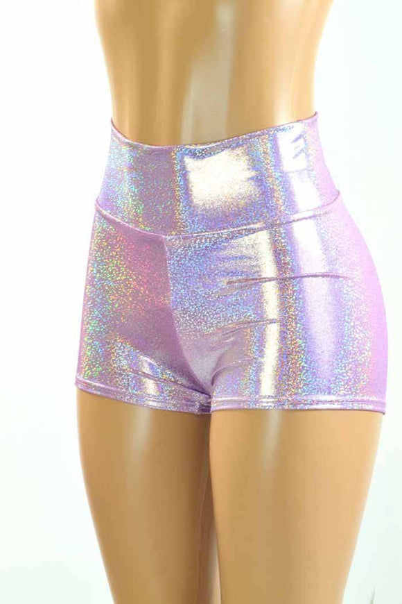 High Waist Lilac Holographic Shorts - Coquetry Clothing