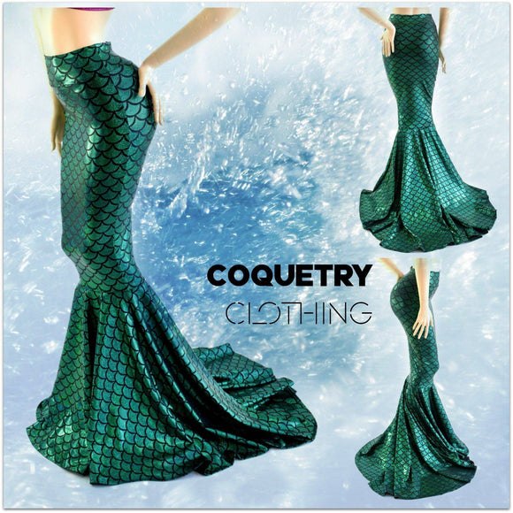 High Waist Mermaid Skirt with Puddle Train - Coquetry Clothing
