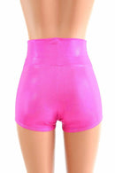 High Waist Neon Pink Holographic Shorts - Coquetry Clothing