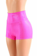High Waist Neon Pink Holographic Shorts - Coquetry Clothing