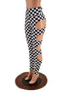 High Waist Quad Cutout Leggings in Black & White Checkered - Coquetry Clothing
