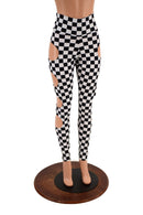High Waist Quad Cutout Leggings in Black & White Checkered - Coquetry Clothing
