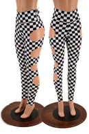 High Waist Quad Cutout Leggings in Black & White Checkered - Coquetry Clothing