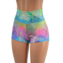 High Waist Shorts in Spectrum Holographic OVERSTOCK Ready To Ship - 1