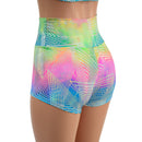 High Waist Shorts in Spectrum Holographic OVERSTOCK Ready To Ship - Coquetry Clothing