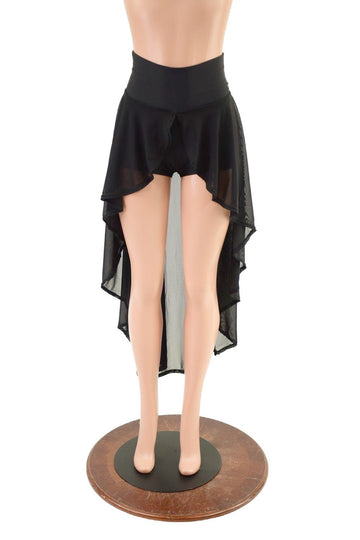 High Waist Shorts with Attached Hi Lo Mesh Overskirt - Coquetry Clothing