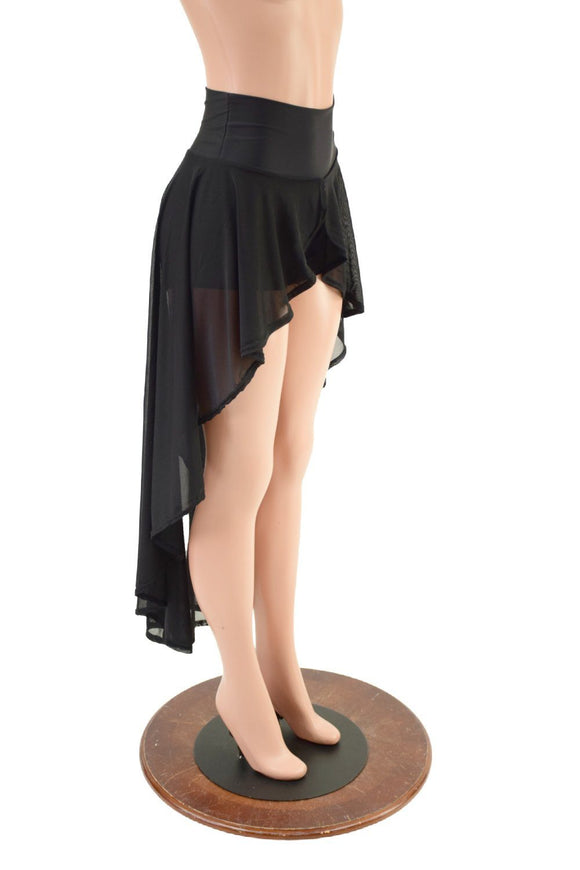 High Waist Shorts with Attached Hi Lo Mesh Overskirt - Coquetry Clothing