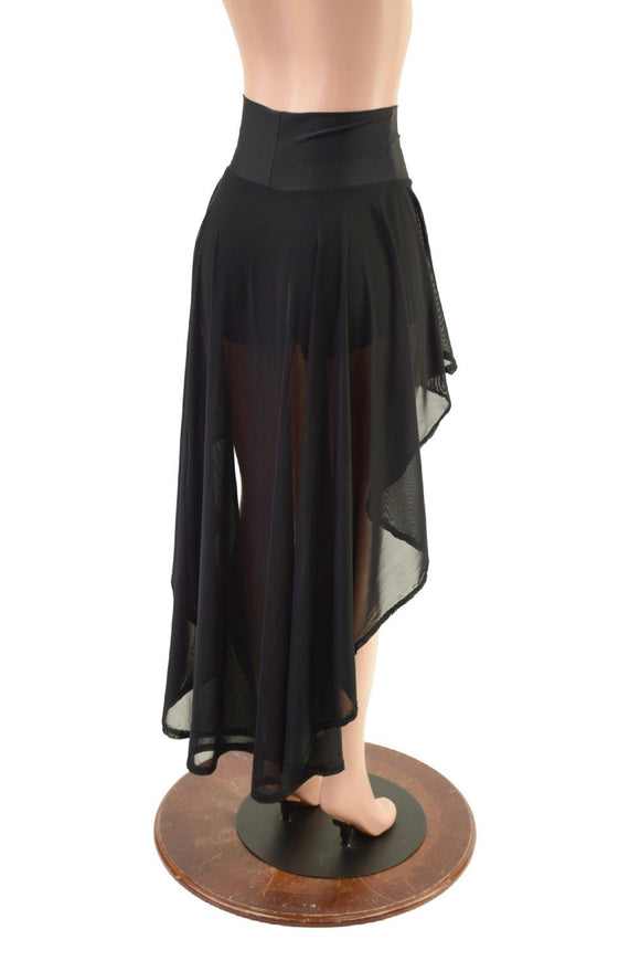 High Waist Shorts with Attached Hi Lo Mesh Overskirt - Coquetry Clothing