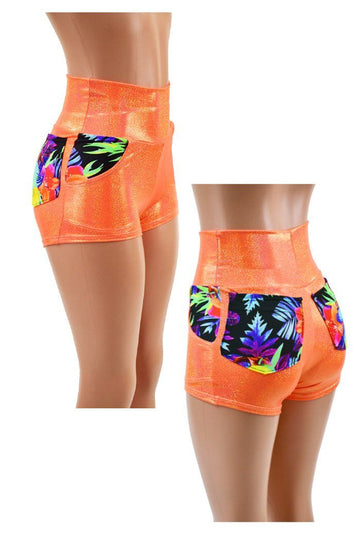 High Waist Shorts with Contrast Pockets - Coquetry Clothing