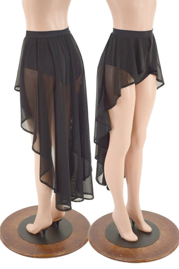 High Waist Siren Shorts with Attached Hi Lo Mesh Overskirt - Coquetry Clothing