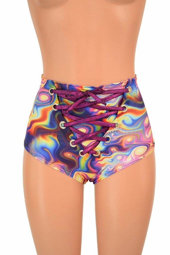 High Waist Siren Shorts with Front Lace - up - Coquetry Clothing