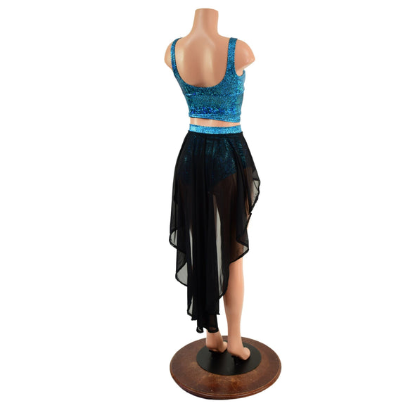 High Waist Siren Shorts with Hi Lo Mesh Overskirt and Midi Length Starlette Bralette - Coquetry Clothing