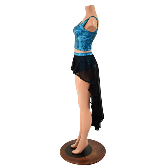 High Waist Siren Shorts with Hi Lo Mesh Overskirt and Midi Length Starlette Bralette - Coquetry Clothing