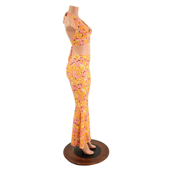 High Waist Solar Flares and Tie Back Halter in "What the Floral" - Coquetry Clothing