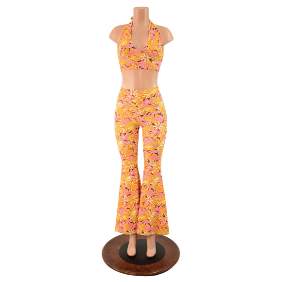 High Waist Solar Flares and Tie Back Halter in "What the Floral" - Coquetry Clothing