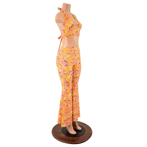 High Waist Solar Flares and Tie Back Halter in "What the Floral" - Coquetry Clothing