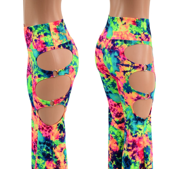 High Waist Solar Flares with Triple Cutouts and O - rings - Coquetry Clothing