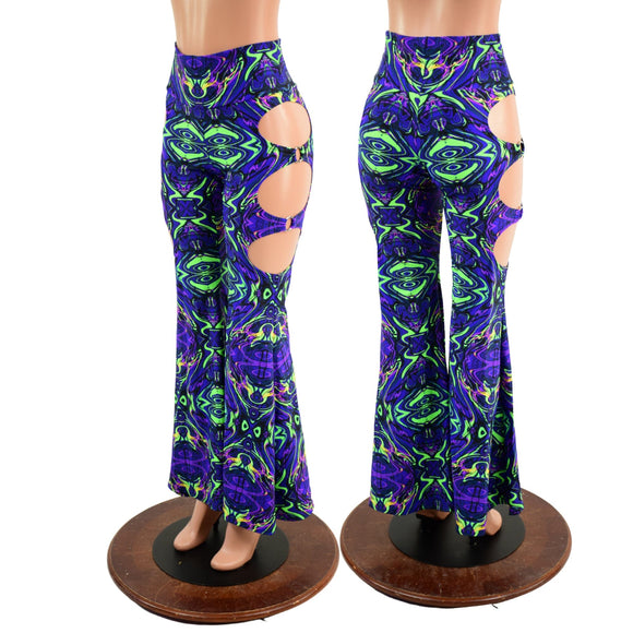 High Waist Solar Flares with Triple Cutouts and O - rings - Coquetry Clothing