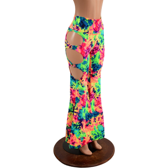 High Waist Solar Flares with Triple Cutouts and O - rings - Coquetry Clothing