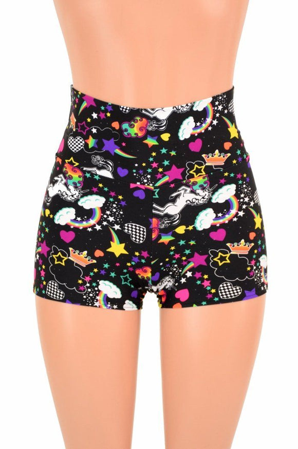 High Waist Unicorns & Rainbows Shorts - Coquetry Clothing