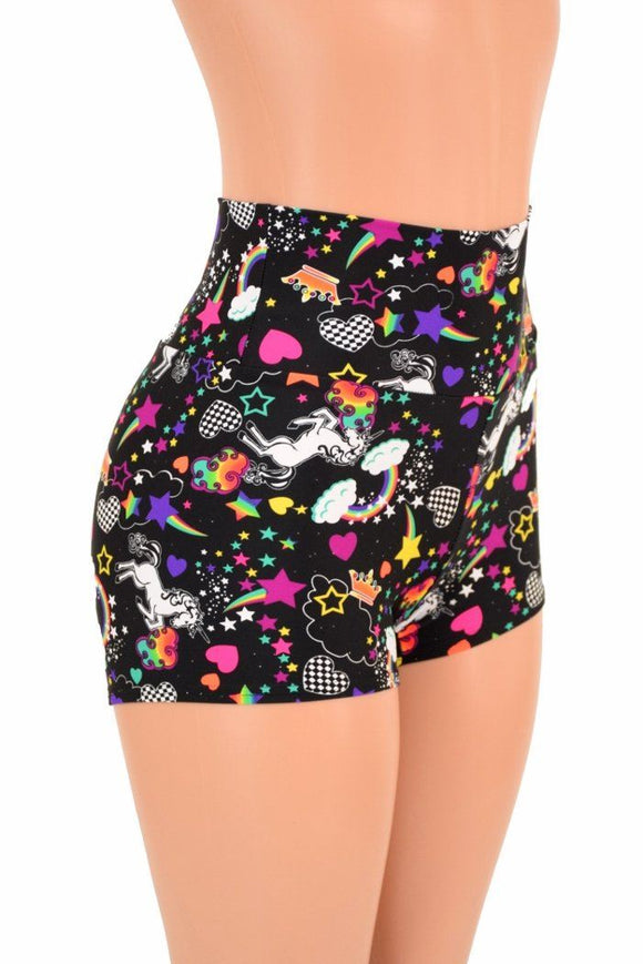 High Waist Unicorns & Rainbows Shorts - Coquetry Clothing