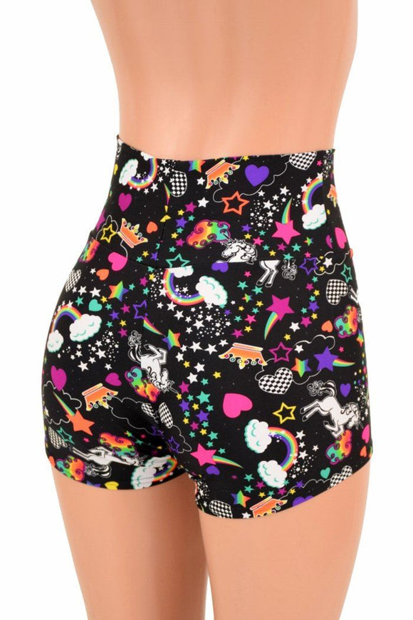 High Waist Unicorns & Rainbows Shorts - Coquetry Clothing