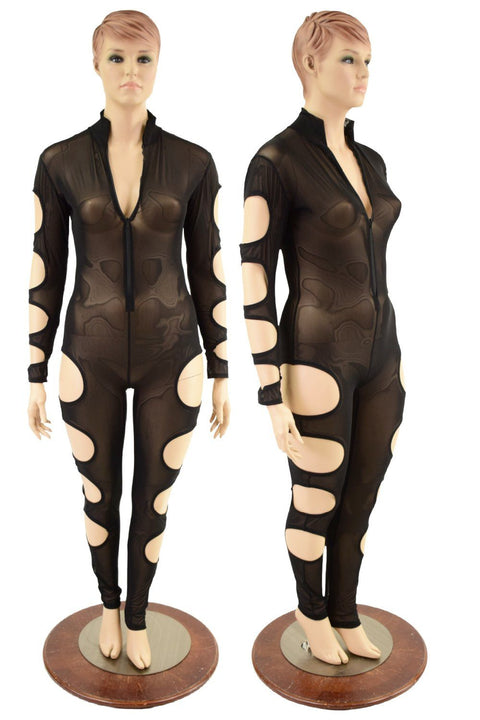 Quad Cutout Catsuit in Black Mesh - Coquetry Clothing