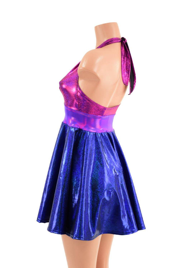Holographic Halter Skater Dress - Coquetry Clothing