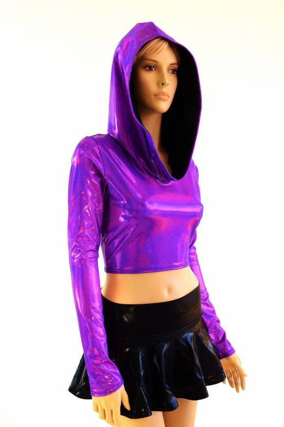 Holographic Long Sleeve Crop Hoodie - Coquetry Clothing